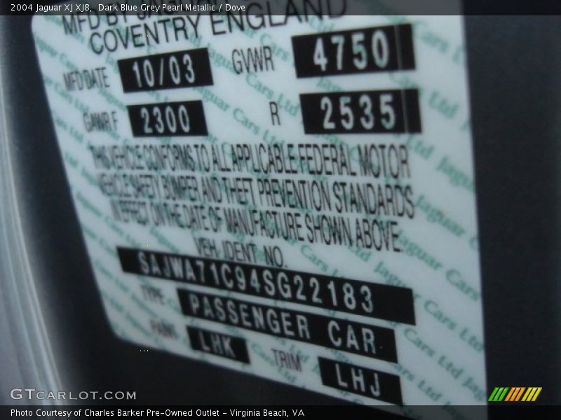 Dark Blue Grey Pearl Metallic / Dove 2004 Jaguar XJ XJ8