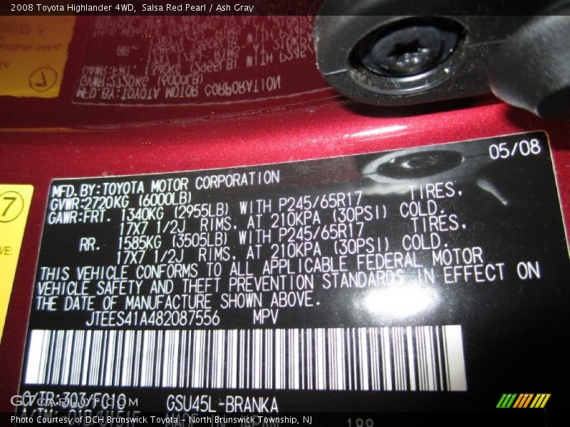 Salsa Red Pearl / Ash Gray 2008 Toyota Highlander 4WD