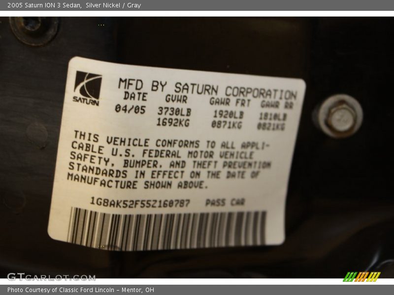 Silver Nickel / Gray 2005 Saturn ION 3 Sedan