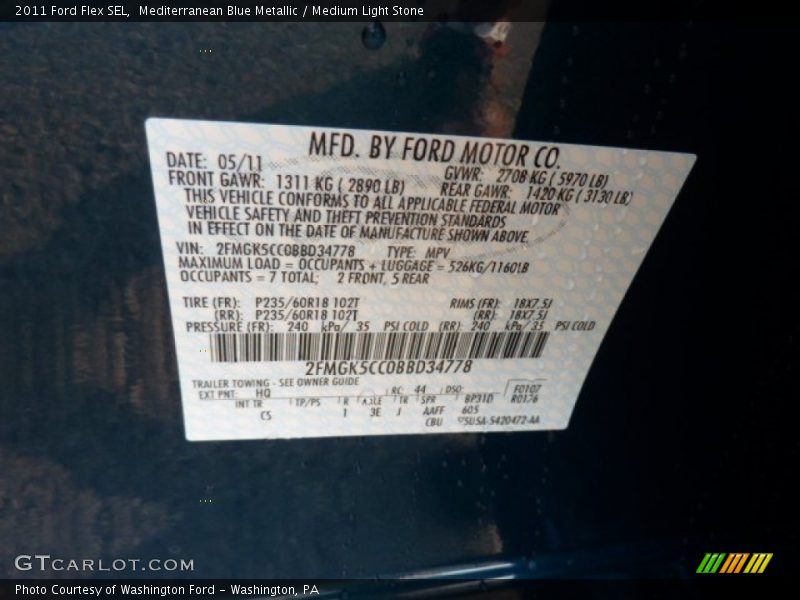 Mediterranean Blue Metallic / Medium Light Stone 2011 Ford Flex SEL
