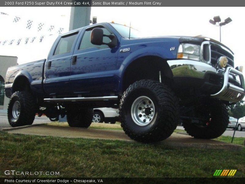 Sonic Blue Metallic / Medium Flint Grey 2003 Ford F250 Super Duty FX4 Crew Cab 4x4