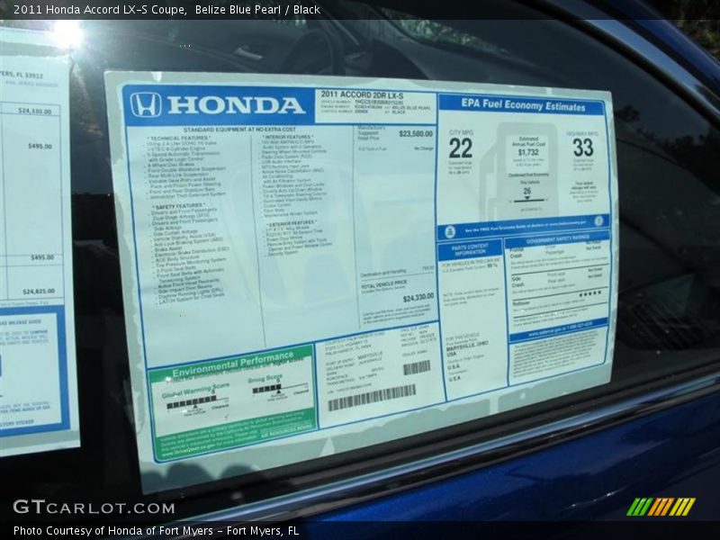  2011 Accord LX-S Coupe Window Sticker