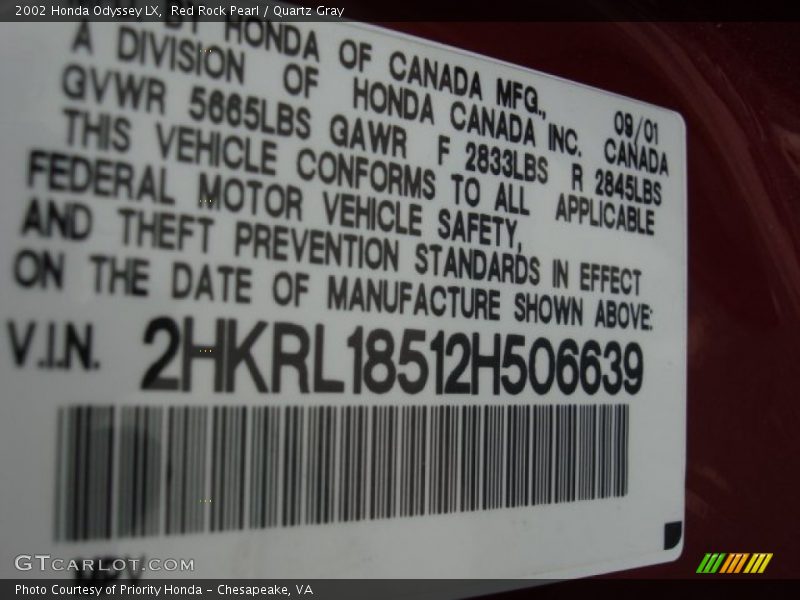 Red Rock Pearl / Quartz Gray 2002 Honda Odyssey LX