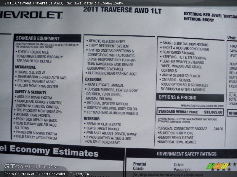 Red Jewel Metallic / Ebony/Ebony 2011 Chevrolet Traverse LT AWD