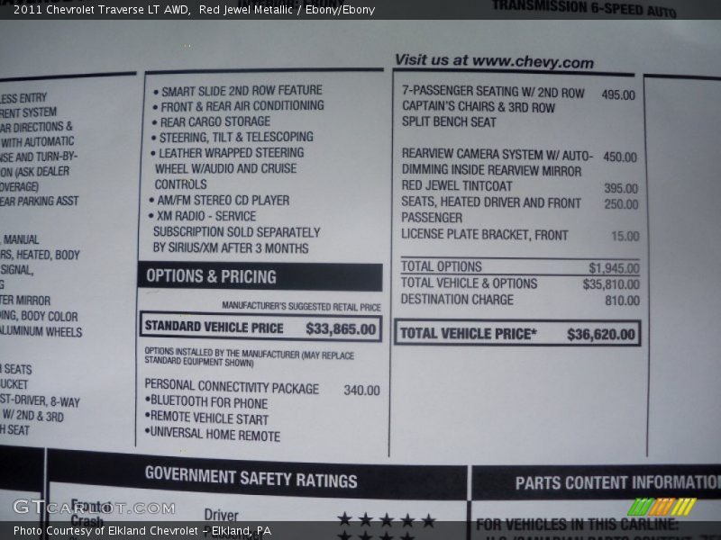 Red Jewel Metallic / Ebony/Ebony 2011 Chevrolet Traverse LT AWD