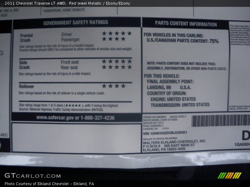 Red Jewel Metallic / Ebony/Ebony 2011 Chevrolet Traverse LT AWD