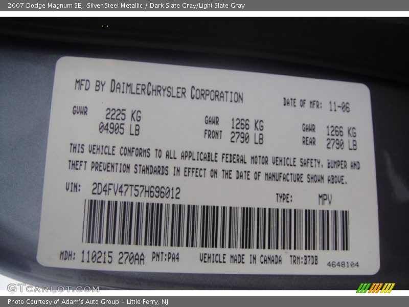 Silver Steel Metallic / Dark Slate Gray/Light Slate Gray 2007 Dodge Magnum SE