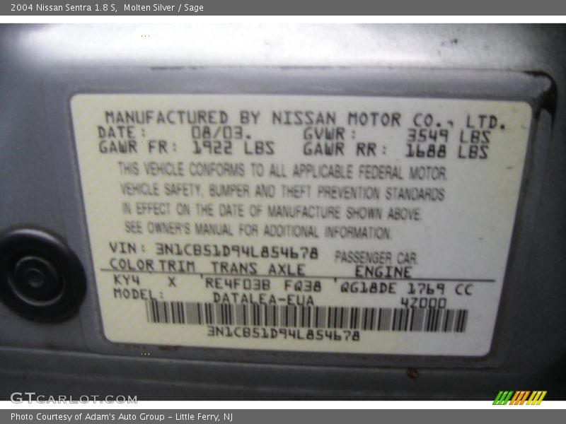 Molten Silver / Sage 2004 Nissan Sentra 1.8 S