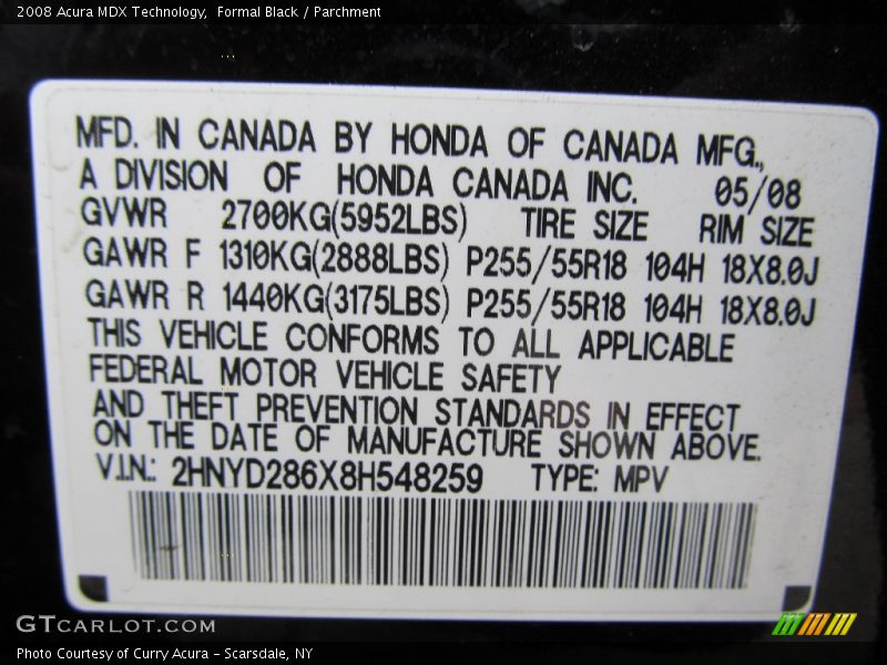 Formal Black / Parchment 2008 Acura MDX Technology