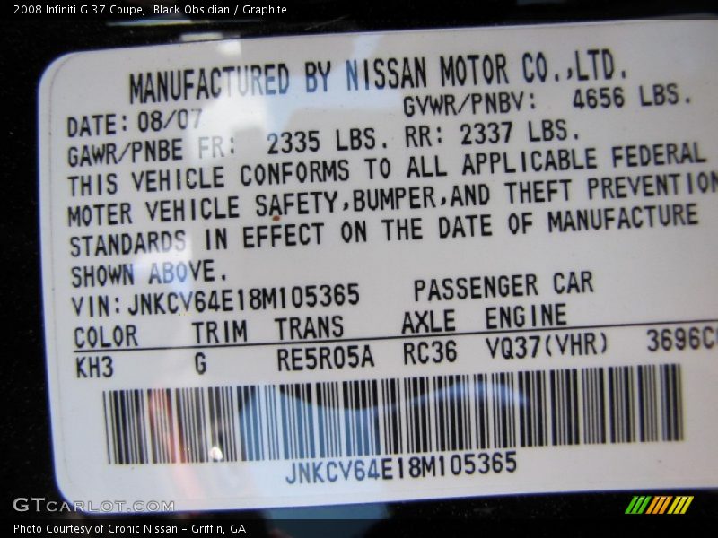 Black Obsidian / Graphite 2008 Infiniti G 37 Coupe