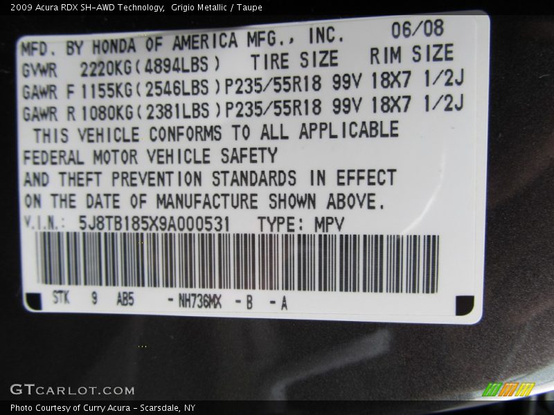 Grigio Metallic / Taupe 2009 Acura RDX SH-AWD Technology