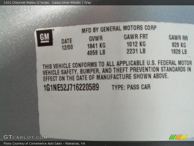 Galaxy Silver Metallic / Gray 2001 Chevrolet Malibu LS Sedan