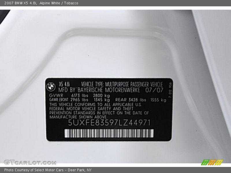 Info Tag of 2007 X5 4.8i