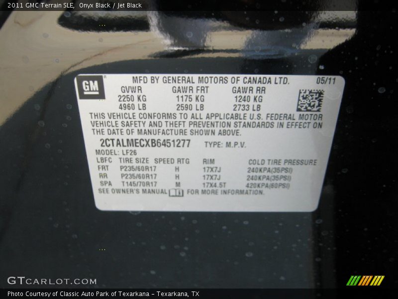 Onyx Black / Jet Black 2011 GMC Terrain SLE