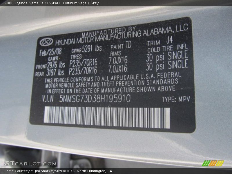 Platinum Sage / Gray 2008 Hyundai Santa Fe GLS 4WD