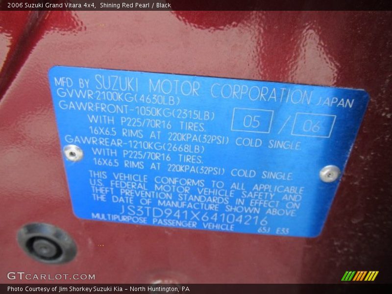 Shining Red Pearl / Black 2006 Suzuki Grand Vitara 4x4