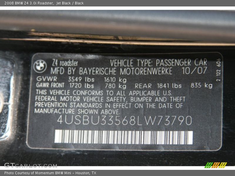 Jet Black / Black 2008 BMW Z4 3.0i Roadster