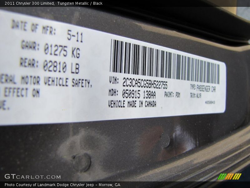 Tungsten Metallic / Black 2011 Chrysler 300 Limited