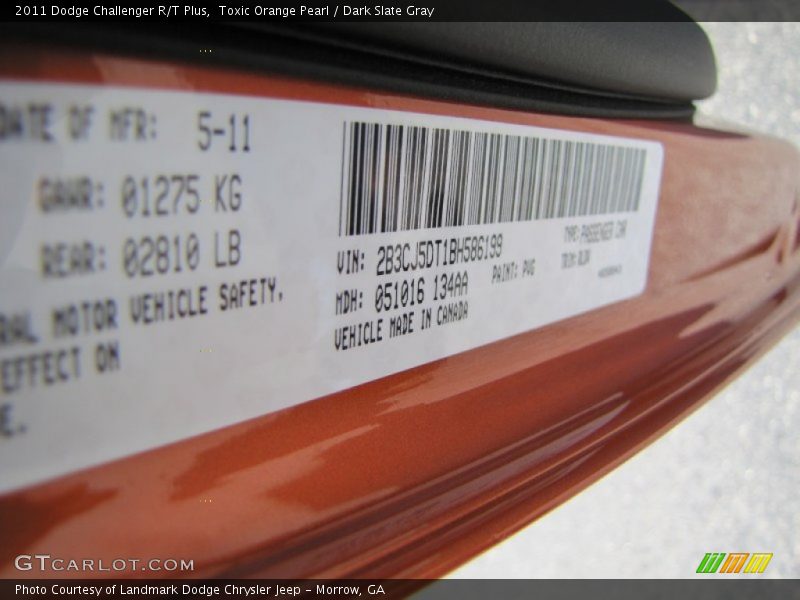 Toxic Orange Pearl / Dark Slate Gray 2011 Dodge Challenger R/T Plus