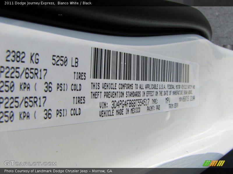 Bianco White / Black 2011 Dodge Journey Express