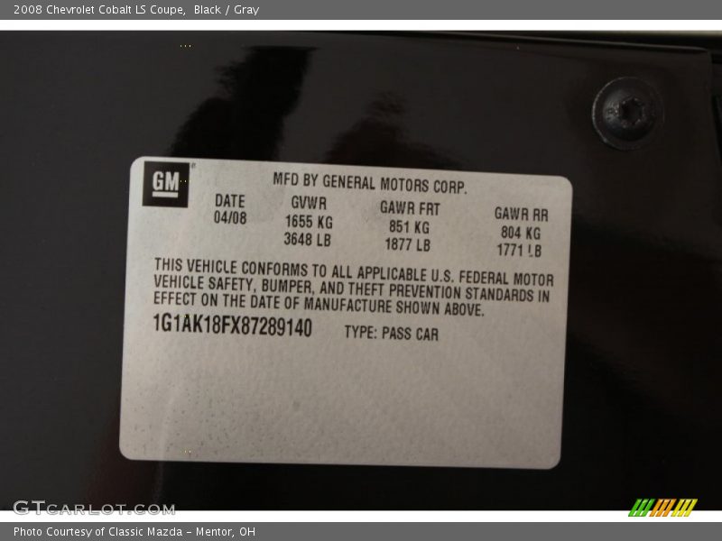 Black / Gray 2008 Chevrolet Cobalt LS Coupe
