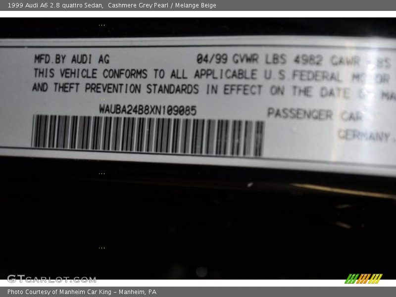 Cashmere Grey Pearl / Melange Beige 1999 Audi A6 2.8 quattro Sedan