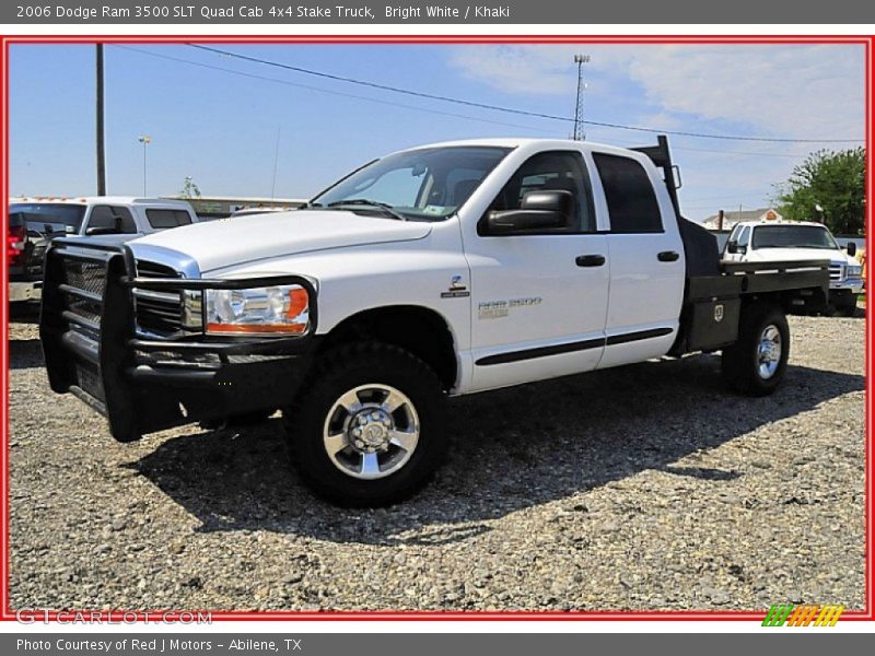 Bright White / Khaki 2006 Dodge Ram 3500 SLT Quad Cab 4x4 Stake Truck