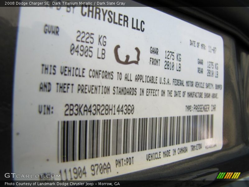 Dark Titanium Metallic / Dark Slate Gray 2008 Dodge Charger SE