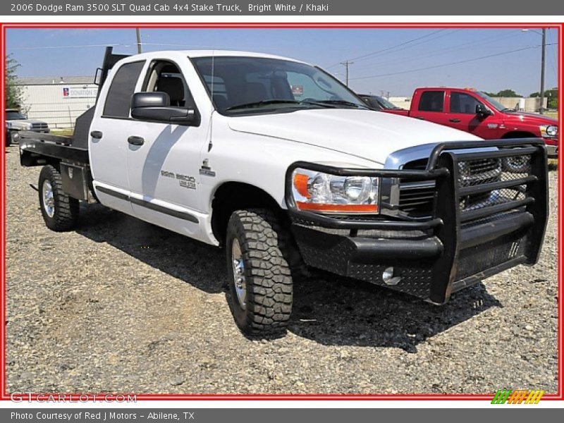 Bright White / Khaki 2006 Dodge Ram 3500 SLT Quad Cab 4x4 Stake Truck