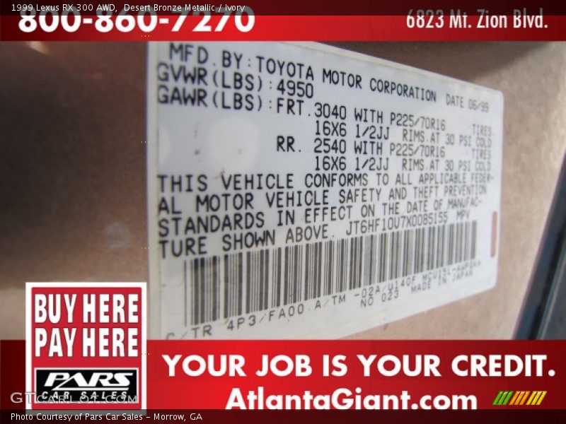 Desert Bronze Metallic / Ivory 1999 Lexus RX 300 AWD