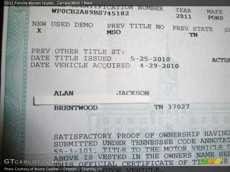 Carrara White / Black 2011 Porsche Boxster Spyder