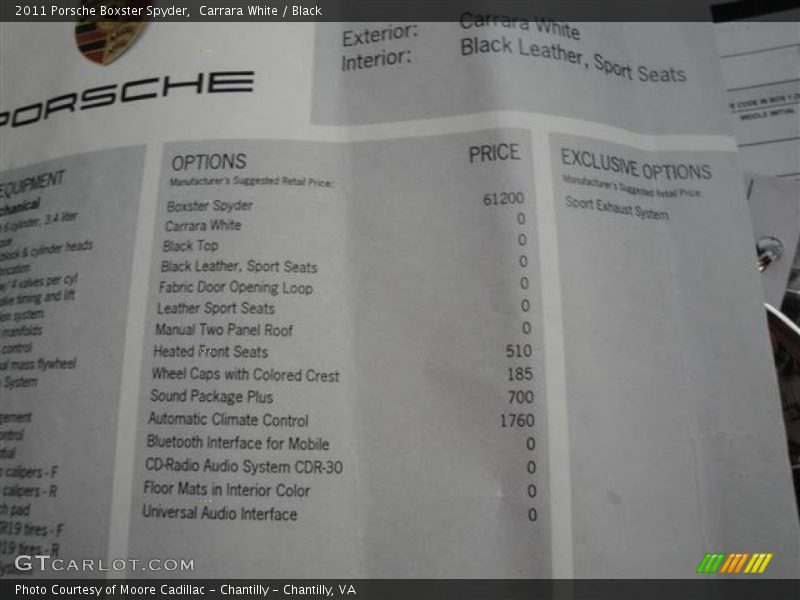 Carrara White / Black 2011 Porsche Boxster Spyder
