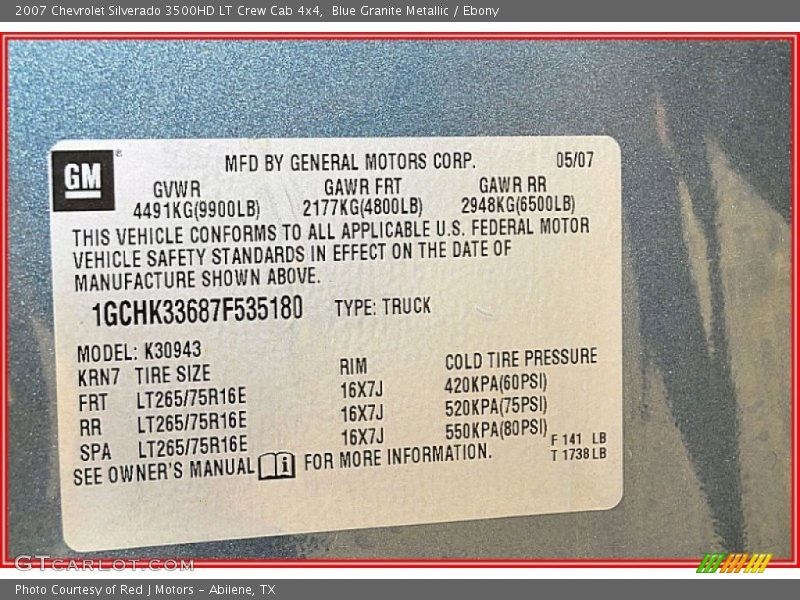 Blue Granite Metallic / Ebony 2007 Chevrolet Silverado 3500HD LT Crew Cab 4x4