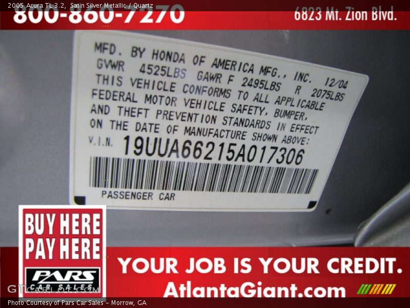 Satin Silver Metallic / Quartz 2005 Acura TL 3.2