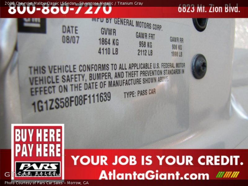 Silverstone Metallic / Titanium Gray 2008 Chevrolet Malibu Classic LS Sedan