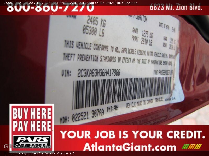 Inferno Red Crystal Pearl / Dark Slate Gray/Light Graystone 2006 Chrysler 300 C HEMI