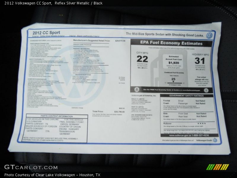  2012 CC Sport Window Sticker