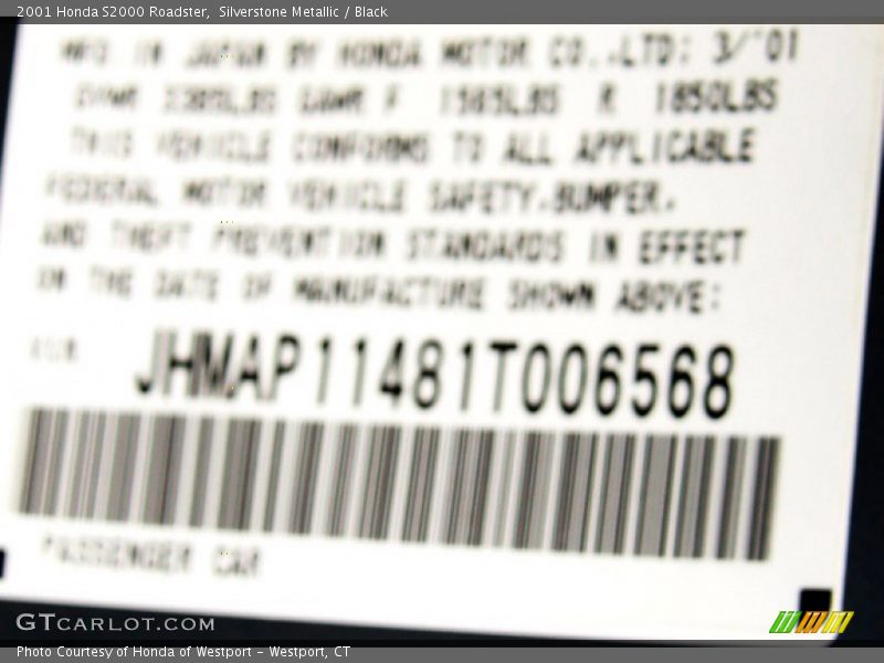 Silverstone Metallic / Black 2001 Honda S2000 Roadster