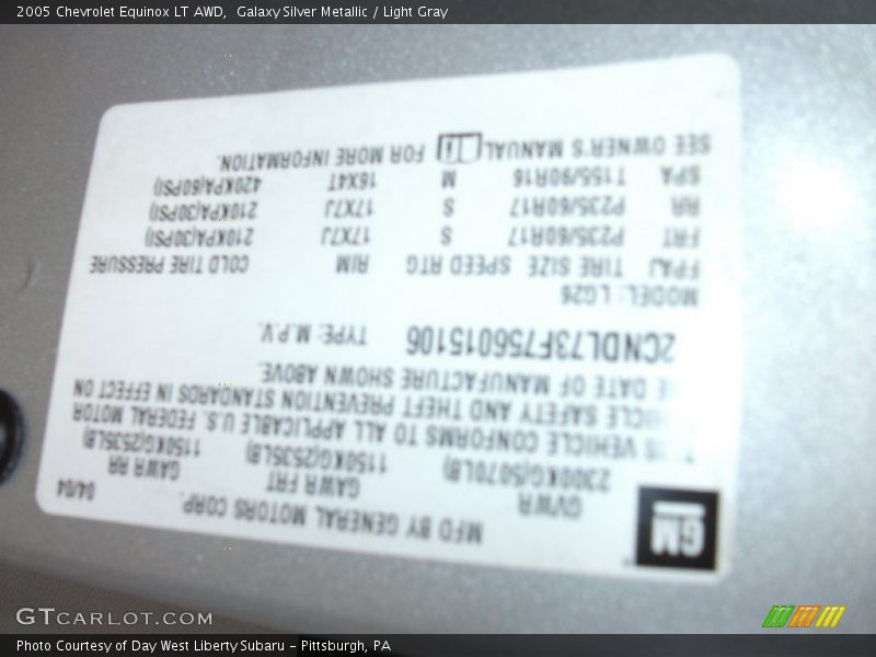 Galaxy Silver Metallic / Light Gray 2005 Chevrolet Equinox LT AWD