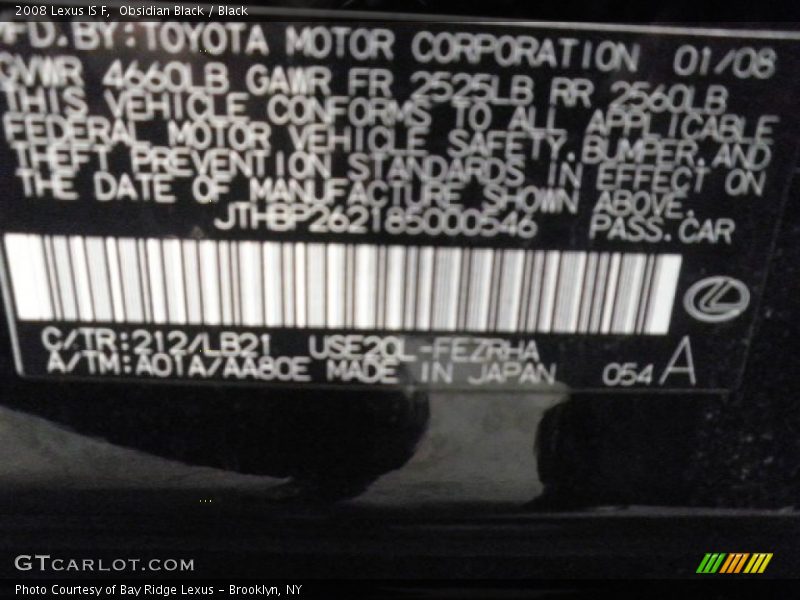Obsidian Black / Black 2008 Lexus IS F