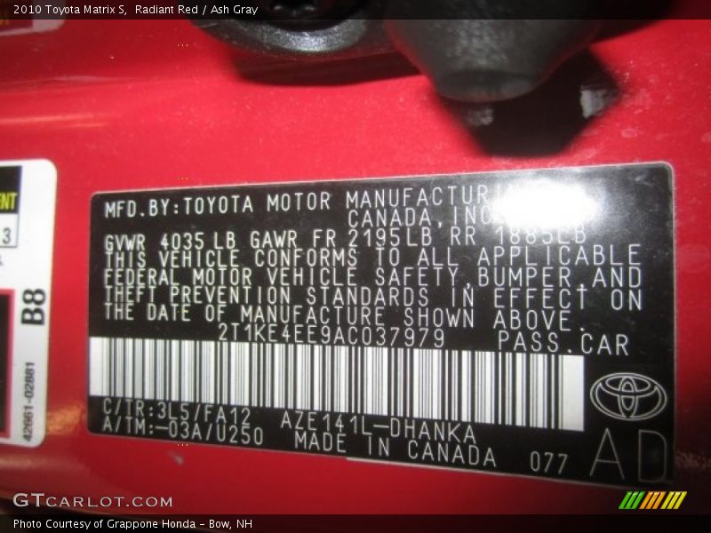 2010 Matrix S Radiant Red Color Code 3L5