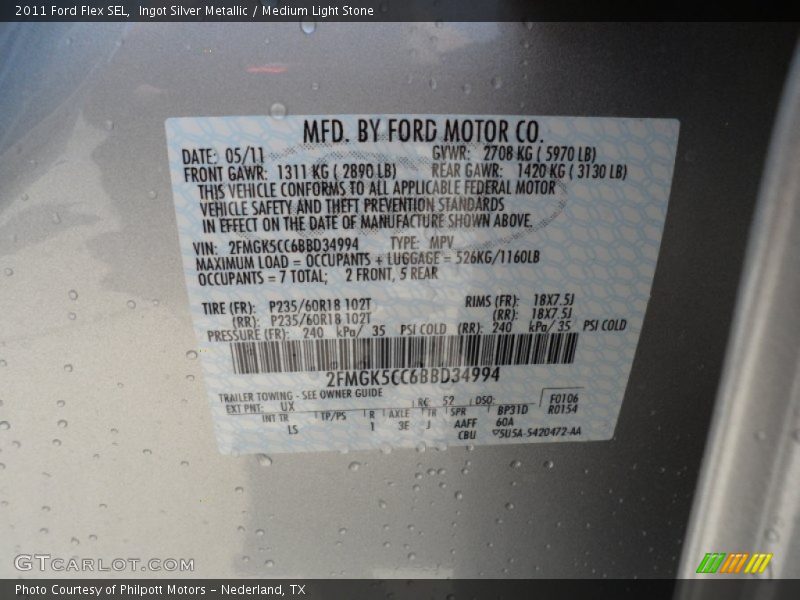 Ingot Silver Metallic / Medium Light Stone 2011 Ford Flex SEL