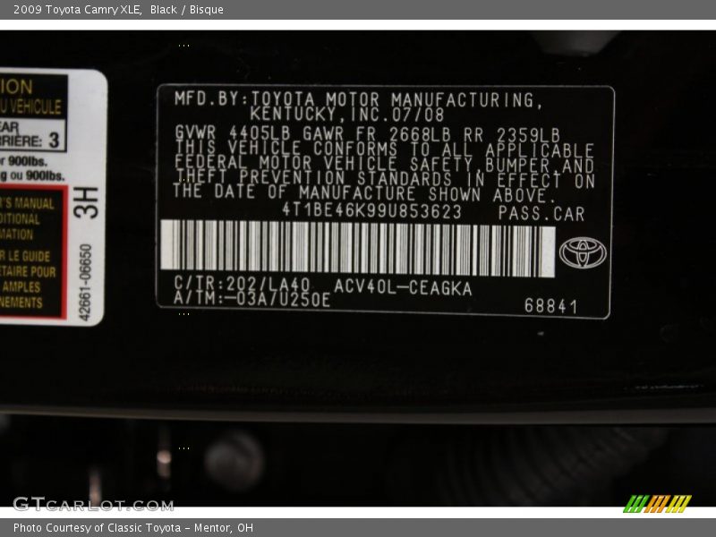 Black / Bisque 2009 Toyota Camry XLE