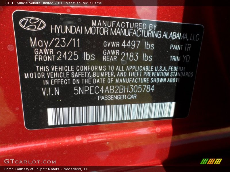 Venetian Red / Camel 2011 Hyundai Sonata Limited 2.0T