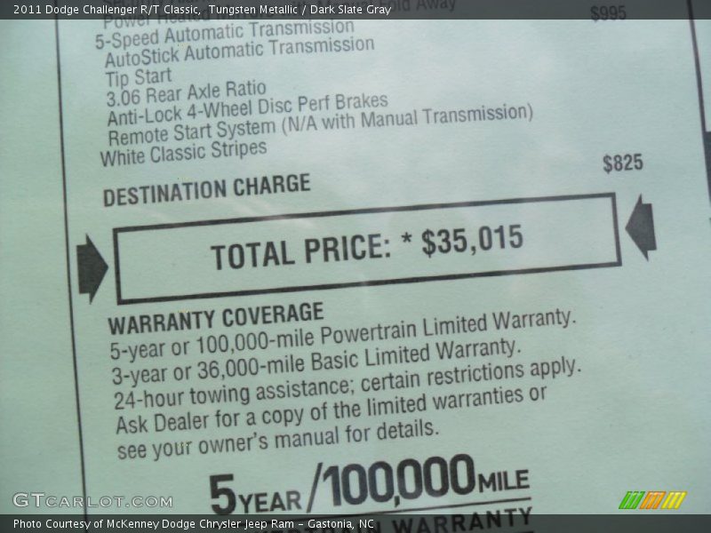  2011 Challenger R/T Classic Window Sticker