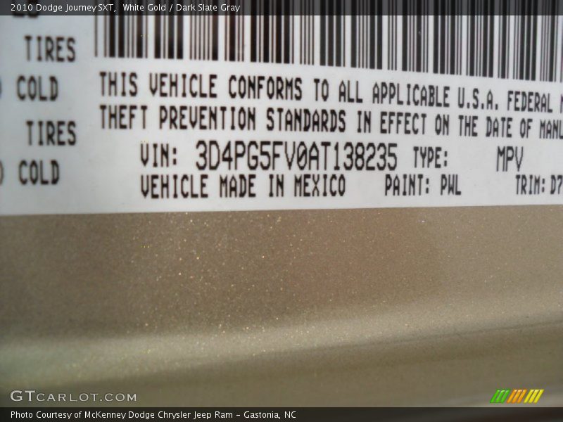 White Gold / Dark Slate Gray 2010 Dodge Journey SXT