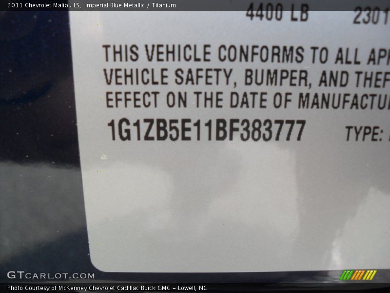Imperial Blue Metallic / Titanium 2011 Chevrolet Malibu LS