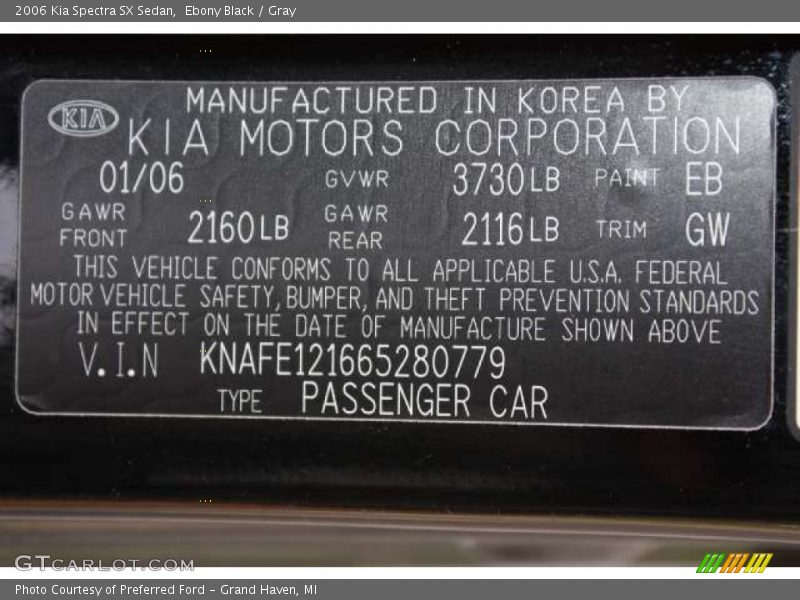 Ebony Black / Gray 2006 Kia Spectra SX Sedan