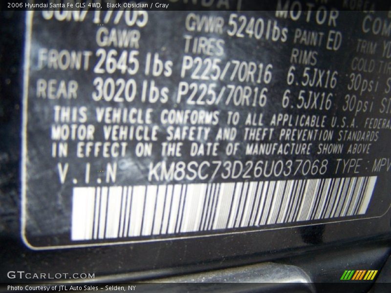 Black Obsidian / Gray 2006 Hyundai Santa Fe GLS 4WD