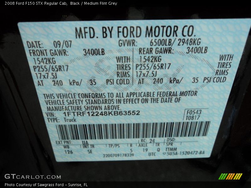 Black / Medium Flint Grey 2008 Ford F150 STX Regular Cab